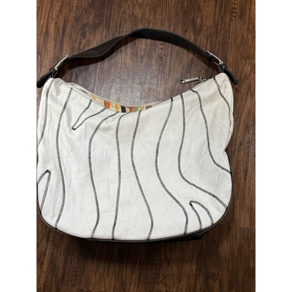 Allison Scott Hobo-style Shoulder Bag Ivory Brown Stitching